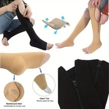 1 Pair Compression Zip Socks Zip-Up Solid Color High Elasticity Knee High Stretchy Support Stockings With Open Toe Health Care - Multicolor - View 4