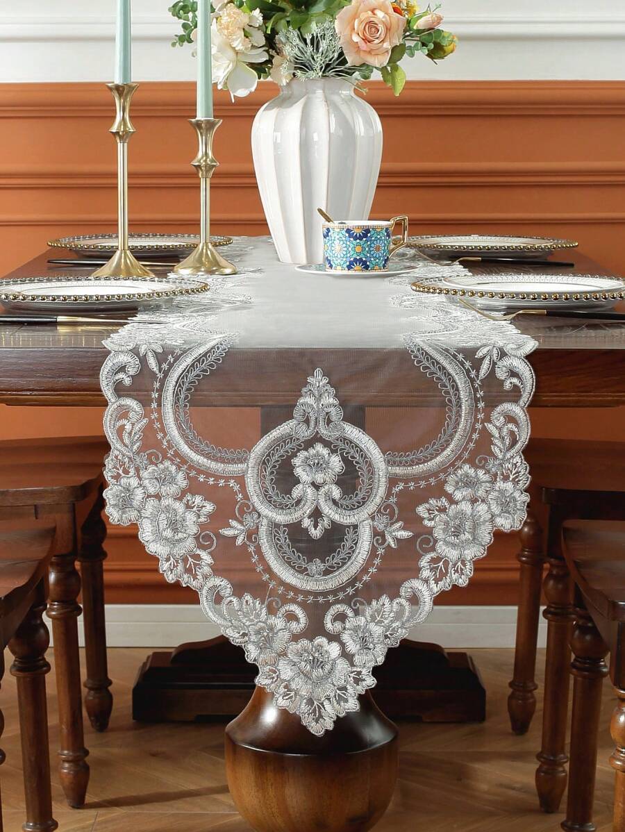 1pc 100% Polyester Embroidered Table Runner, Suitable For Kitchen, Dining Table, Living Room, TV Cabinet, Cupboard, Conference Table, Desk, Coffee Table, Vanity, Home Decor, Placemats, Outdoor Furniture, Garden, Holiday Gatherings, Family Parties, Seasonal Decorations, Party, Wedding Decorations, Available In Multiple Sizes - Multicolor - View 1