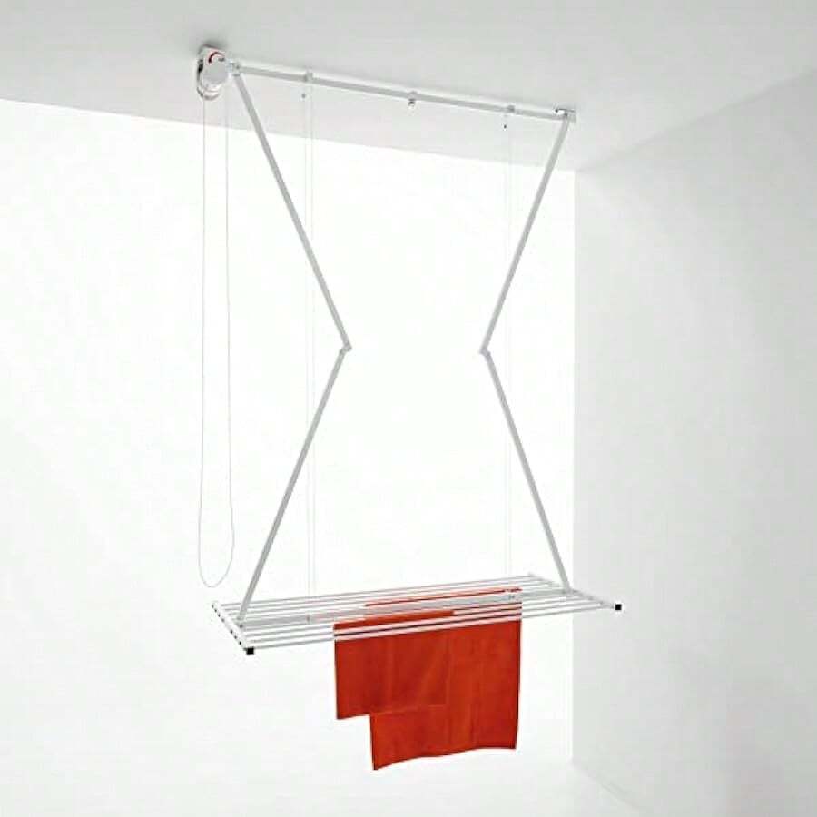 Mini Ceiling Mounted Pulley Clothes Airer Clothes Drying Rack Vertical Folding Laundry Drying Rack Aluminium Steel 59.84x21.2x9.84 In - 白色1-152 厘米/59.84 英寸 - 查看 1