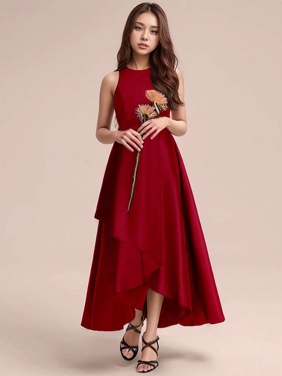 Teen Girl Burgundy Party Dress, Birthday Celebration, Wedding & Ceremony Formal Dress