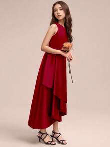 Teen Girl Burgundy Party Dress, Birthday Celebration, Wedding & Ceremony Formal Dress