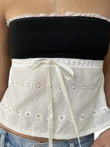 Women Y2k Tube Top Fairy Grunge Lace Trim Strapless Bandeau Lacing Hollowed Patchwork Crop Tops Sexy Backless Going Out Tops Vintage Aesthetic Clothes Streetwear - 黑色 - 查看 5