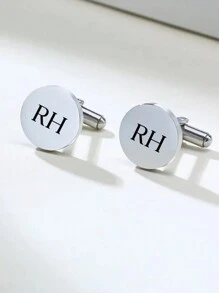 1 Pair Custom Personalized Letter Cufflinks Father Groom Gift Wedding Cufflinks Stainless Steel Cufflinks Groom And Groomsmen Wedding Gifts Stylish, Simple, Simple, Casual, Old Style Customization, Personalized, Unique, Gift For Boyfriend, Father, Family, Friends, Son's Anniversary, Valentine's Day, Father's Day, Birthday, Graduation, Daily Wear, Suitable For Weddings ,Prom - Silver - View 2