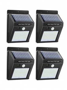 1/4 piezas Lámpara de pared solar de 60 LED, luz de acampada portátil impermeable de ABS a 6000K, con sensor de movimiento y 3 funciones inteligentes, compatible con batería de ión de litio 18650 para exteriores, jardín, garaje, camino, patio