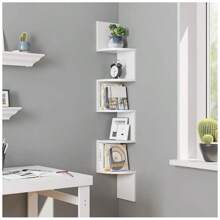 Esquinero Flotante De 5 Niveles Para Montar En La Pared,Estantería de esquina multicapa, estante flotante de esquina, organizador de pared, estantes con montaje en pared de fácil montaje en capas para dormitorios, baños, cocinas, oficinas, salas de estar, librería (1 pieza), decoración del hogar, decoración de habitación, decoración de pared - Blanco - Ver 7