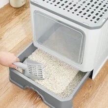 Litter Box With Lid, Fully Closed, Foldable, Suitable For Cats Up To 15 Kg, With Cat Litter Scoop, Odor-Resistant Litter Box With Lid - Xám - Xem 5