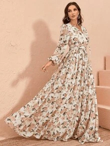 Đầm Maxi Thanh Lịch Cổ Chữ V Tay Phồng In Hoa Cho Nữ Đi Nghỉ - Nhiều màu - Xem 1