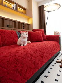 1pc Cream-Colored Plush Sofa Cover, Non-Slip Sofa Pad For Home Use In Autumn/Winter, Pet-Friendly Sofa Protector, Suitable For Bedroom, Living Room, Office, Home Decor