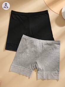 2pcs Women's Light Pants Women's Leggings Women's Pants Lace Shorts Cute Grey Panties Basic Lightweight AndWedding Women's Lingerie Black Lingerie - Multicolor - View 2