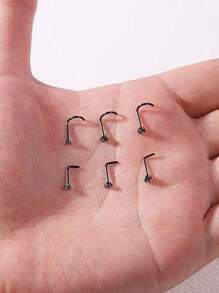 3 pares de anillos / pendientes para la nariz de acero inoxidable con piedras de circonita cúbica redondas en forma de "L" para mujeres y hombres, juego de joyas para perforación de la nariz de color negro