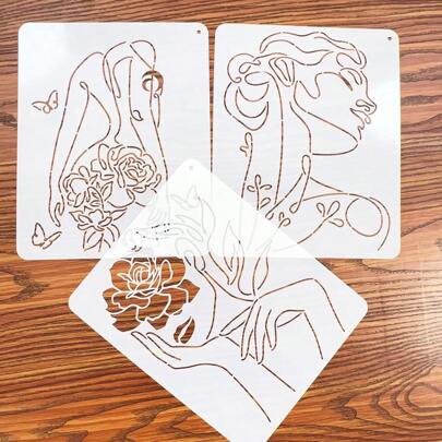 9 件花卉与励志名言绘画模板，适用于面部、画布、艺术纸、木材、瓷砖装饰，可重复使用的设计，适合女性返校、返校、学校用品