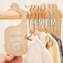 1pc Personalized Custom Name Wooden Baby Closet Size Divider Clothes Classification Storage - Wood Color - View 2