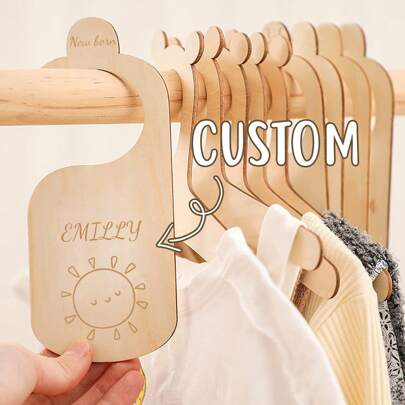 1pc Personalized Custom Name Wooden Baby Closet Size Divider Clothes Classification Storage