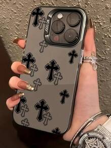 1pc Black Cross Pattern Full Coverage TPU Shockproof Phone Case, Compatible With Iphone 16, 15, 14, 13, 12, 11 Pro Max Waterproof Anti-Fall Scratch Resistant