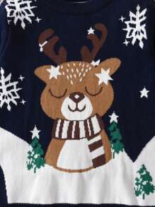 Young Boys Christmas Reindeer Sweaters, Pullover, Autumn/Spring/Winter - Navy Blue - View 3