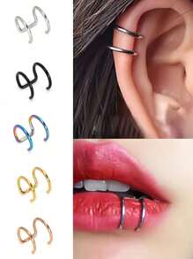 5 chiếc kẹp tai hình chữ U hai lớp bằng thép không gỉ, kẹp xương khuyên tai không cần xỏ khuyên, trang sức khuyên môi đơn giản cá nhân hóa - hình chữ U - Xem 6