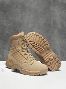 Men's Breathable Military Tactical Work Boots Side Zipper Leather Motorcycle Combat Boots (6-8 Inches) Slip, Oil, And Abrasion-Resistant - 卡其色 - 查看 6
