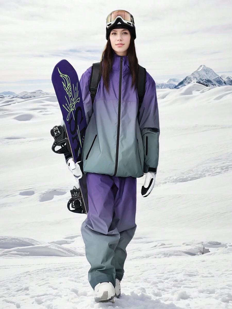 Set costum de schi pentru femei, 1 buc., jachetă și pantaloni de schi pentru exterior, design anti-pierdere cu fermoar lipit, set costum de schi cu buzunare cu fermoar, echipament de schi pentru sporturi de iarnă, îmbrăcăminte sport, potrivit pentru activitățier liber, echipament de schi de iarnă, structură întărită, echipament de schi funcțional, echipament de zăpadă durabil, haine de schi, ținute de schi pentru femei
