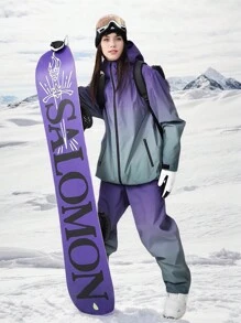Set costum de schi pentru femei, 1 buc., jachetă și pantaloni de schi pentru exterior, design anti-pierdere cu fermoar lipit, set costum de schi cu buzunare cu fermoar, echipament de schi pentru sporturi de iarnă, îmbrăcăminte sport, potrivit pentru activitățier liber, echipament de schi de iarnă, structură întărită, echipament de schi funcțional, echipament de zăpadă durabil, haine de schi, ținute de schi pentru femei - Dusty Purple - Vizualizare 6
