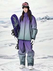 Set costum de schi pentru femei, 1 buc., jachetă și pantaloni de schi pentru exterior, design anti-pierdere cu fermoar lipit, set costum de schi cu buzunare cu fermoar, echipament de schi pentru sporturi de iarnă, îmbrăcăminte sport, potrivit pentru activitățier liber, echipament de schi de iarnă, structură întărită, echipament de schi funcțional, echipament de zăpadă durabil, haine de schi, ținute de schi pentru femei - Dusty Purple - Vizualizare 3