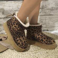 Damskie superlekkie, retro, śnieżne buty do kostki z nadrukiem w panterkę, z ciepłą podszewką i antypoślizgową podeszwą - nadruk lamparta - Zobacz 2