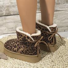 Damskie superlekkie, retro, śnieżne buty do kostki z nadrukiem w panterkę, z ciepłą podszewką i antypoślizgową podeszwą - nadruk lamparta - Zobacz 6