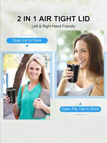 1 件/380 毫升/510 毫升不锈钢可重复使用咖啡杯、便携式旅行杯、防漏保温水瓶，适用于办公室和汽车 - 黑色 - 查看 7