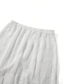 Women Midi Skirt Flowy Skirt Low Waist Flower Embroidery See-Through Irregular Summer Lace Sheer Skirt For Summer Party - 白色 - 查看 9