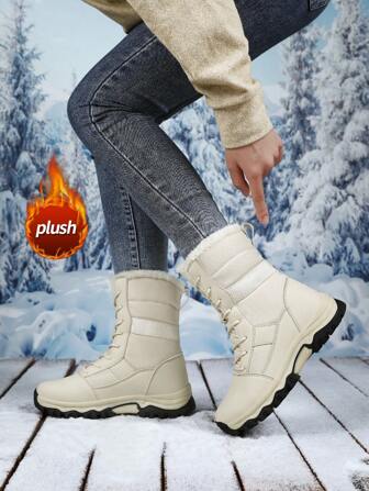 Women's Snow Boots Waterproof Warm Thermal Lined Camo Mid-Calf Thick Winter Outdoor Boots