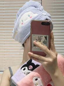 Sanrio 1pc/4pcs Four Color Cute Kuromi Dry Hair Cap, Anime KT Cat Coral Velvet Water Absorbing Headscarf, Home Cartoon Melody Quick Drying Bath Cap Home Bathroom Decor Summer Back To School Hair Bonnet