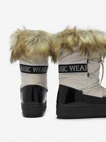 Black And Beige Women's Slip-On Snow Boots With Fur Lilitsa- Footwear - Beige - View 10