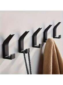 5pcs Self-Adhesive Hooks, No Drilling Required, Plastic Towel Hooks For Bathroom, Clothes Hangers For Wardrobe, Bathrobe Hooks For Bedroom, Key Holder Hooks For Home Organization, Casual Style, Bathroom/Living Room/Kitchen Accessories