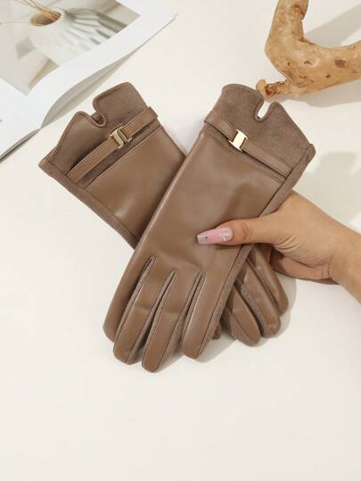 1 双女士酒红色纯色休闲优雅涤纶手套，全指，适合外出、婚礼、秋冬季