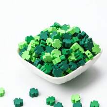 50/100pcs St. Patrick's Day Green Clover Polymer Clay Beads, For Jewelry Making, DIY Necklace, Bracelet, Earrings And Craft Projects