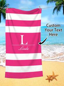 1 pièce Serviette de plage surdimensionnée en microfibre avec texte personnalisé, motif géométrique rayé minimaliste. Cadeau personnalisé pour les amis, les camarades de classe, la remise des diplômes. Couverture de plage/piscine/voyage , indispensable pour les vacances