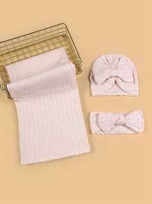3pcs/Set Spring & Autumn Newborn 0-6 Months Baby Swaddle Blanket Set, Includes Bow Headband, Hat And Wrap, Baby Photography Props - Multicolor - View 10