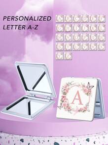 1pc Romantic Floral & Letter Print Foldable Lightweight Compact Handheld Mirror, Silver Nano Electroplated Frame, Suitable For Various Occasions, Portable Square Design,Makeup,Cheap,Room Decor,Vanity,Travel,Bedroom,Makeup Accessories,Mirror,Vanity Mirror,Mini Mirror,Compact Mirror,Mirror Small,Hand Mirror