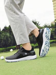 Men Golf Shoes, Super Soft Leather Upper, Rubber Outsole Non-Slip And Wear-Resistant, Leather Patchwork Simple Low-Top Rubber Outsole Non-Slip White Sports Shoes, Suitable For Outdoor Grass Golf Course, Walking