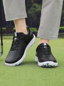 Men Golf Shoes, Super Soft Leather Upper, Rubber Outsole Non-Slip And Wear-Resistant, Leather Patchwork Simple Low-Top Rubber Outsole Non-Slip White Sports Shoes, Suitable For Outdoor Grass Golf Course, Walking