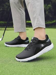 Men Golf Shoes, Super Soft Leather Upper, Rubber Outsole Non-Slip And Wear-Resistant, Leather Patchwork Simple Low-Top Rubber Outsole Non-Slip White Sports Shoes, Suitable For Outdoor Grass Golf Course, Walking