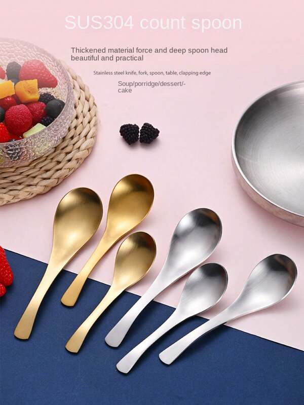 3 قطع طقم معالق من الفولاذ المقاوم للصدأ 304 مُسمك، معالق حساء للاستخدام المنزلي، معالق حلوى، معالق آيس كريم، معالق قهوة مصقولة