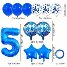 Bộ 12 phụ kiện trang trí sinh nhật vui vẻ, bóng bay lá kim loại số 32 inch, bóng bay màu xanh đậm, bóng bay cao su màu xanh lam, dùng để trang trí tiệc sinh nhật, trang trí tiệc đại dương - Màu xanh lam - Xem 17