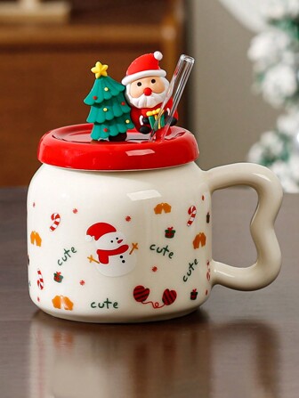 1pc Christmas Ceramic Mug, Milk Cup/Coffee Cup, Creative Styled Gift Cup Back To School
