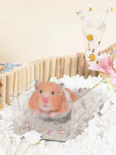 1pc/2pcsMultifunctional Hamster Toilet Basin, Transparent And Convenient For Both Uses. It Is Not Only A Splash-Proof Bathtub, Which Can Give Hamsters A Comfortable Bath; It Is Also A Sand Bath Basin And Rectangular Bedpan, Suitable For Golden Bears, Hamsters And Other Small Animals.
