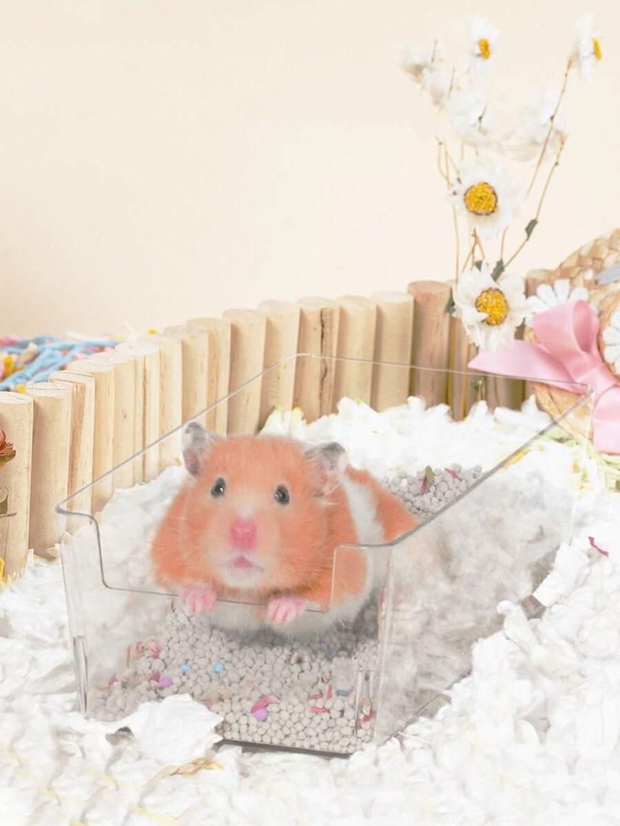 1pc/2pcsMultifunctional Hamster Toilet Basin, Transparent And Convenient For Both Uses. It Is Not Only A Splash-Proof Bathtub, Which Can Give Hamsters A Comfortable Bath; It Is Also A Sand Bath Basin And Rectangular Bedpan, Suitable For Golden Bears, Hamsters And Other Small Animals. - Clear - View 1