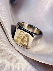 1 Piece Stylish Stainless Steel Custom Engraved Picture Stainless Steel Ring Perfect Gift Jewellery