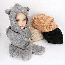 Bufanda con capucha y orejas de oso con bolsillos Negro - Marrón - Ver 8