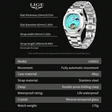 LIGE LIGE Moda Leve Luxo Simples Masculino Negócios Relógio Mecânico Sol E Lua Mostrador Ponteiro Das Horas Relógio Luminoso Vida À Prova D'Água
