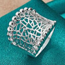 925 Sterling Silver Plated Concave Hollow 7-10 # Ring For Women Wedding Party Fashion Charm Jewelry - Silver - View 5