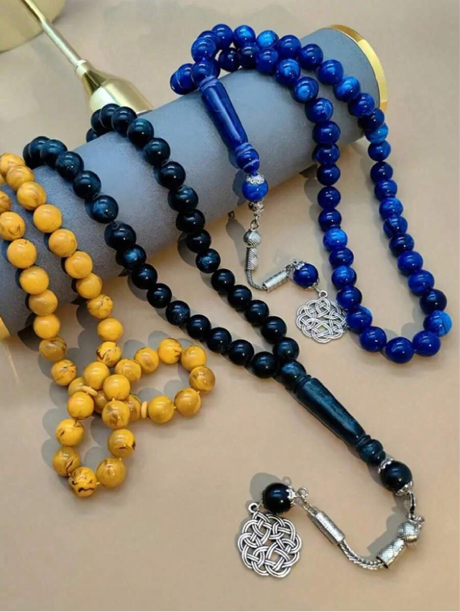 1pc Muslim Prayer Beads 45pcs 10mm Acrylic Faux Amber Starlight Color Single Tassel Bracelet - Star - View 1